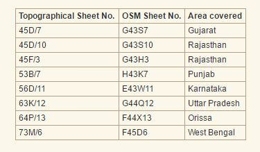 Topographical Sheet No., OSM Sheet No. & Area Covered