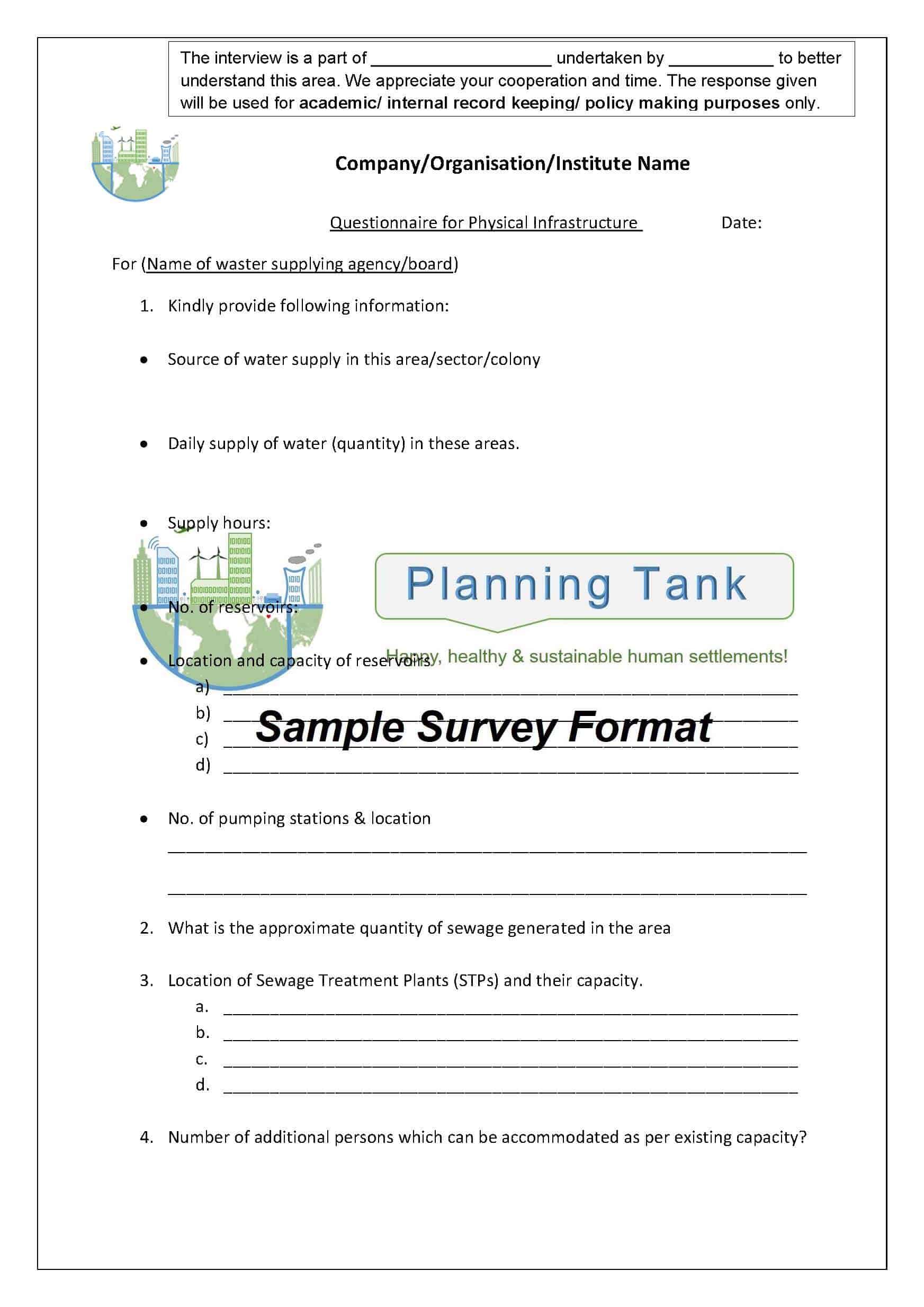 Water & Sewage Questionnaire (Editable) Sample 1 page 1