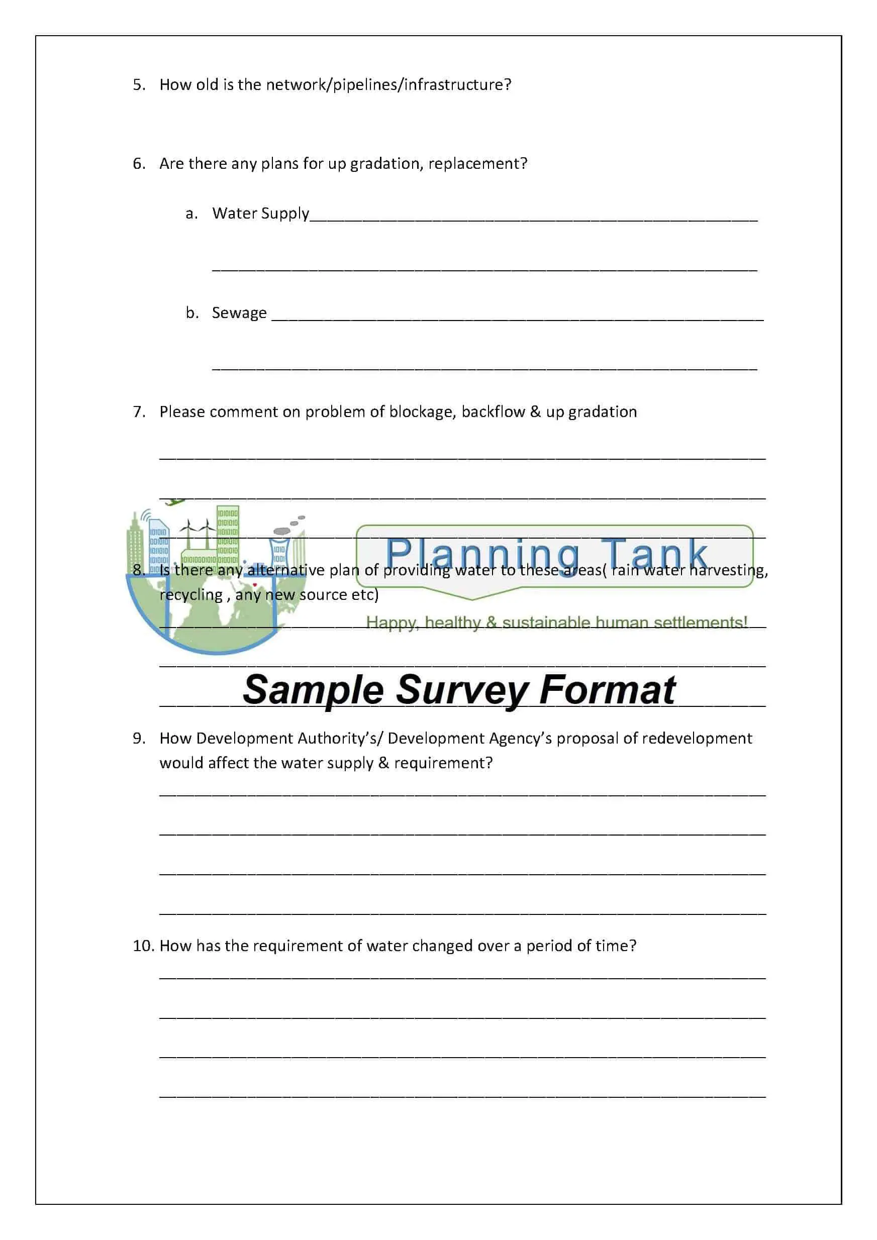 Water & Sewage Survey Questionnaire (Editable) Sample 20  Planning With Regard To Business Plan Questionnaire Template