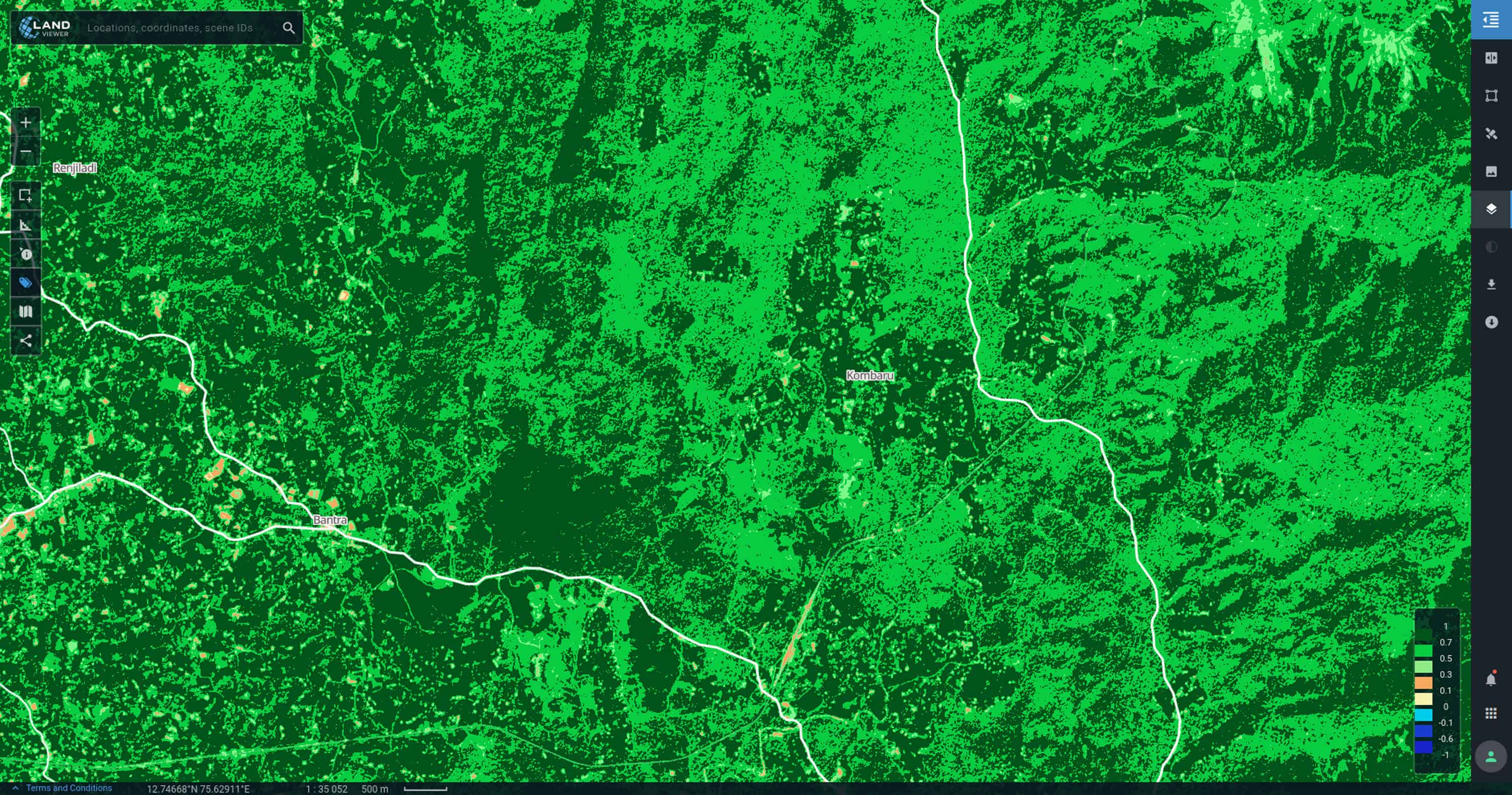 Figure 1. NDVI image of Bantra and Kombaru forest vegetation in 2015.
