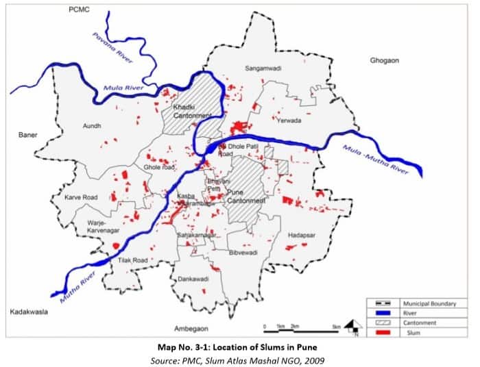 Location of slums in Pune Urban Region