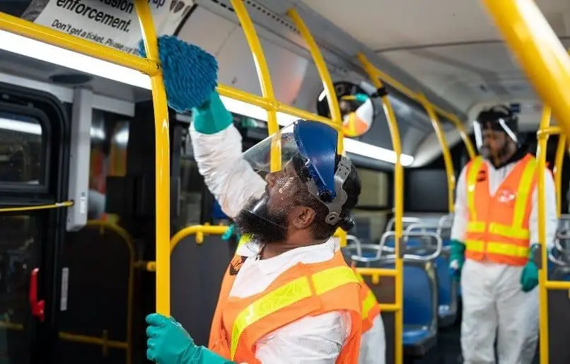 New York City transit workers sanitize subway cars and stations, March 6, 2020