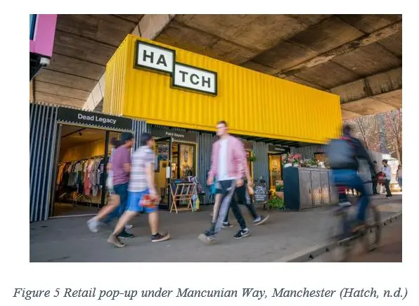 Retail pop-up under Mancunian Way, Manchester
