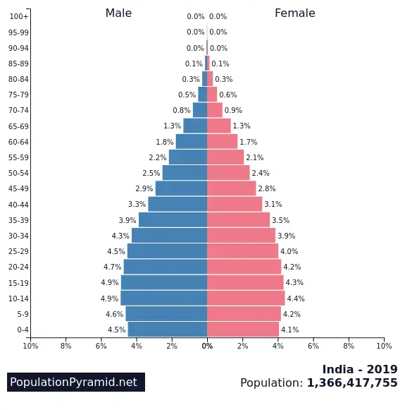 Age-sex pyramid of India-2019. 